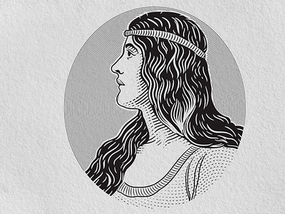Minimal Woodcut Illustration N°7: A Medieval Beauty black and white engraving etching heritage illustration intaglio linocut scraperboard scratchboard woodcut