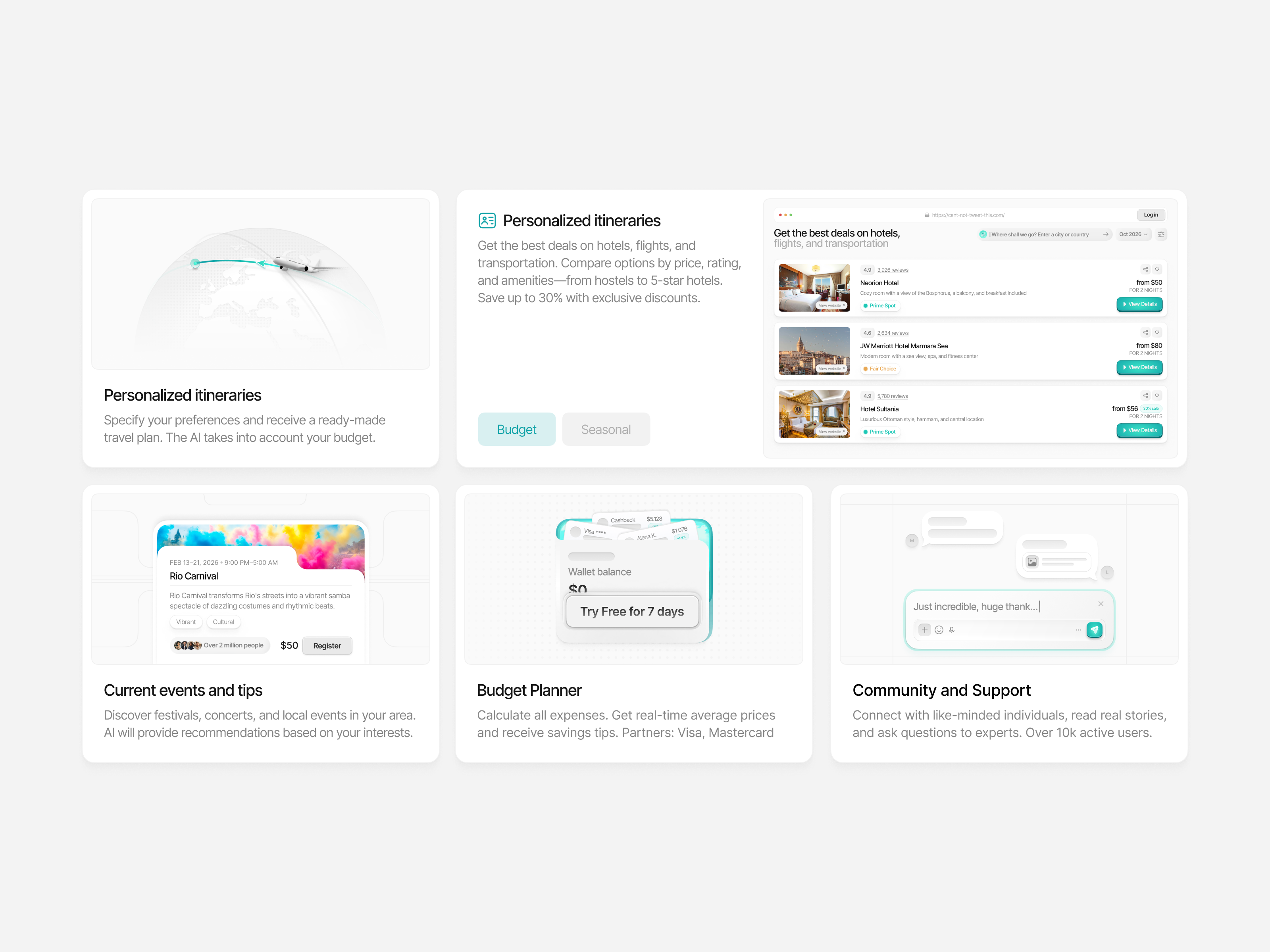 TravelMate — AI Travel Planner & Booking Platform (Bento UI) ai bento booking branding budget community dashboard design hotel flight comparison illustration landing light bento light mode ui personalized planner product design saas travel ux web