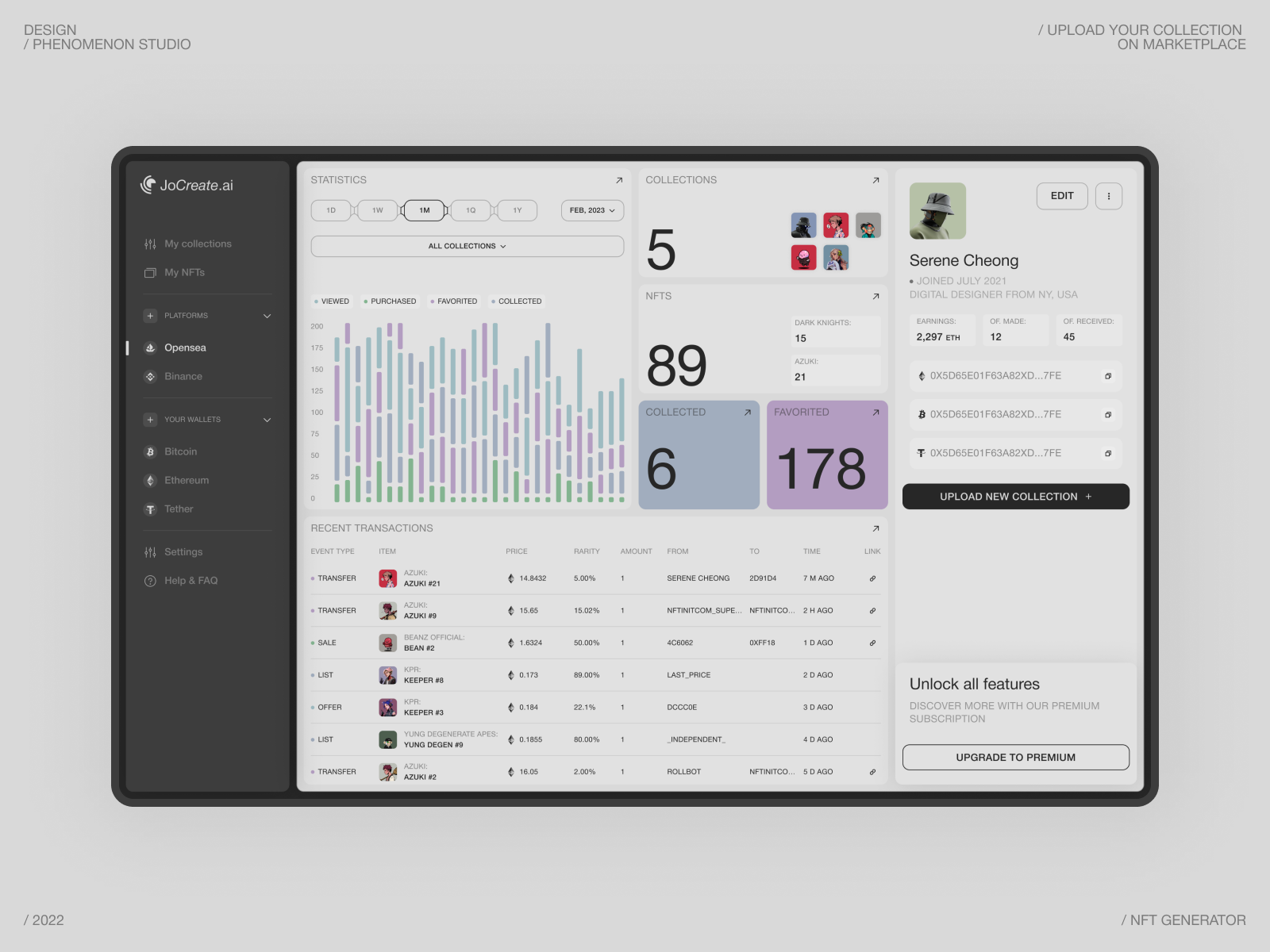 JoCreate.ai - NFT collection creation service app blockchain design nft nft collection nft design nft market place phenomenon product product design ui ui design uxui web web app web application web design web3 web3 design webapp webdesign