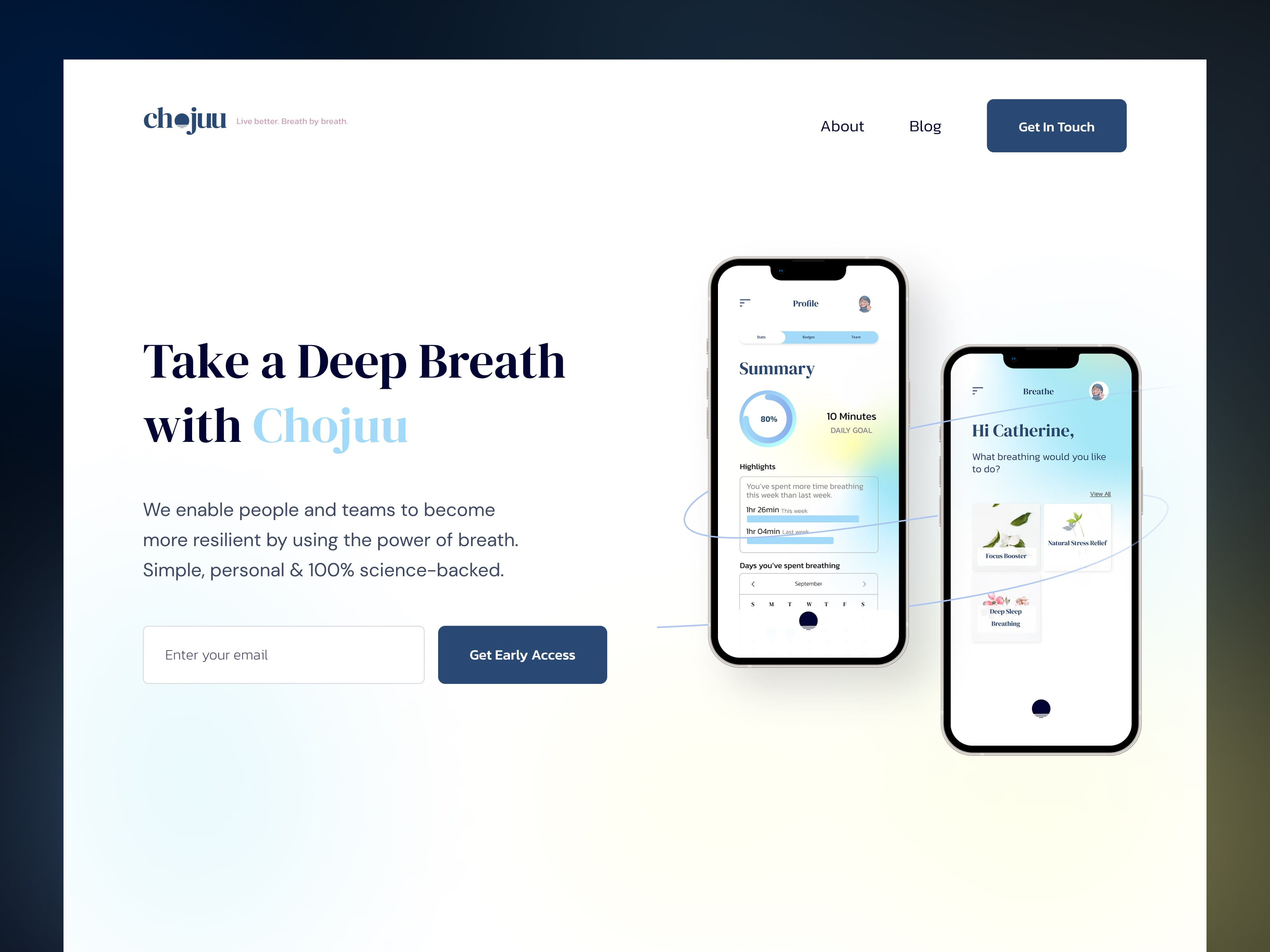 Breathing App Landing Page: Clean & Minimalistic UI UX app awareness breathing calm clean deep breath digital wellbeing fitness love mental health minimal minimalistic motivation selfcare ui web web app webdesign webflow wellbeing