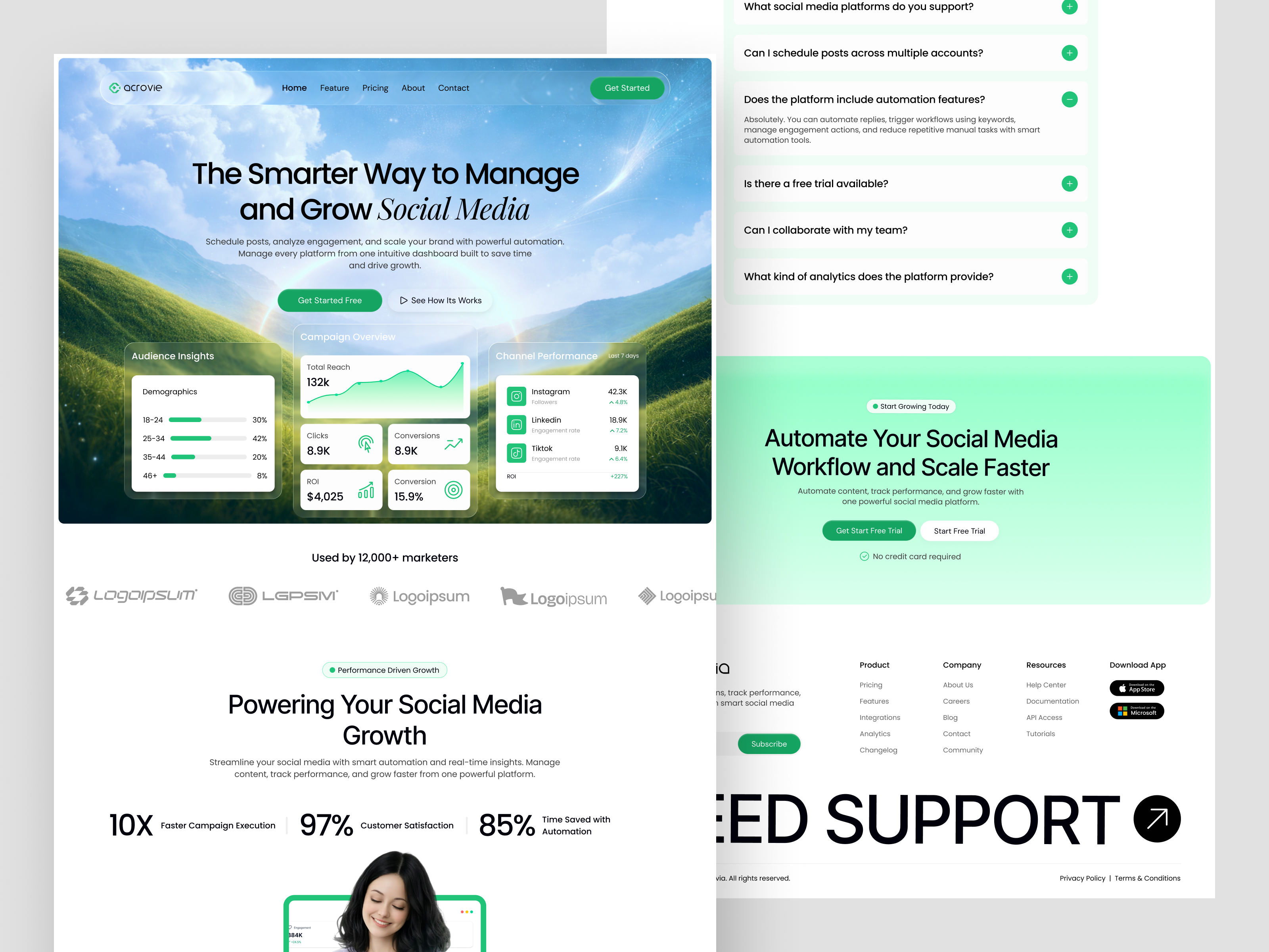 Social Media Management SaaS Landing Page clean ui design figma design graphic design landing page saas landing page ui website design