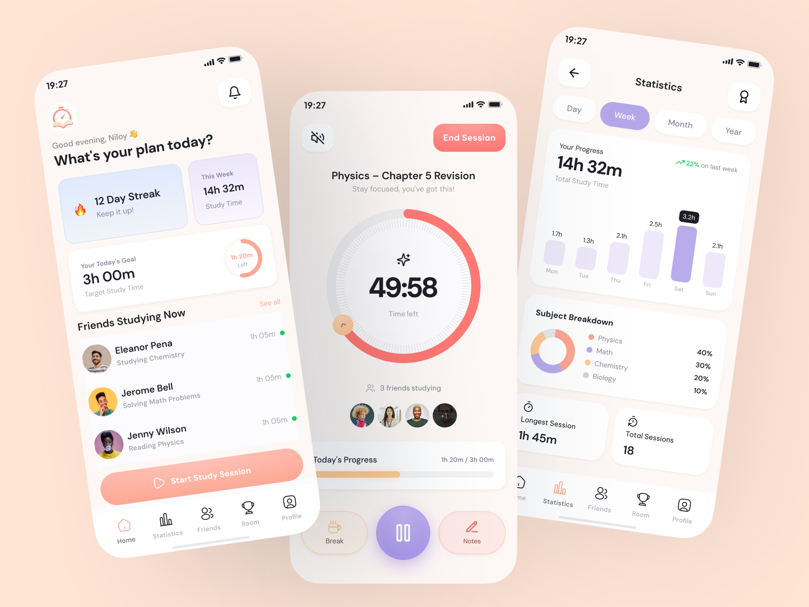 FocusFlow — Social Study & Productivity App app clean edtech education app ios design learn learning app light minimal modern pastel productivity study ui design