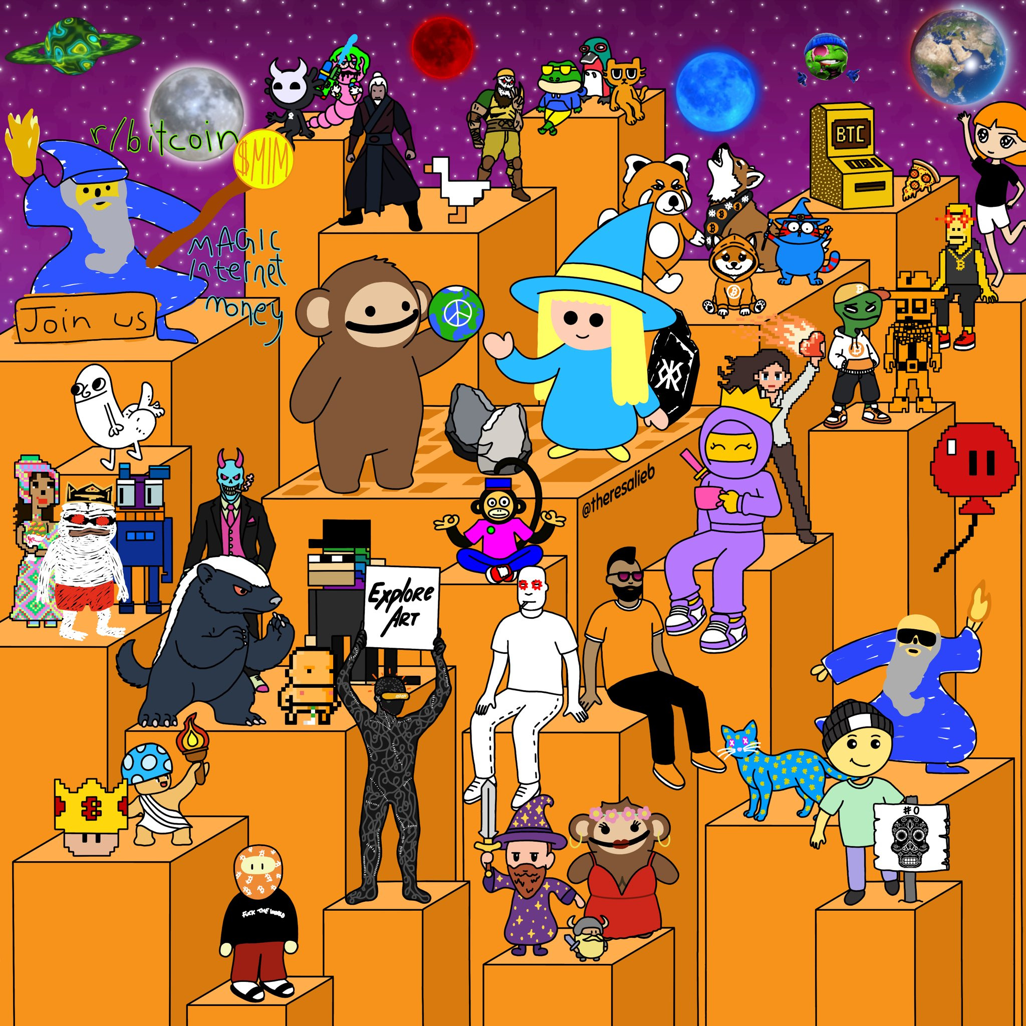 A Search & Find Wimmelbild featuring Top BTC Ordinals Projects bitcoin btc crypto digital drawing digital illustration drawing i spy illustration nft ordinals search and find seek and find where is waldo where is wally wheres waldo wheres wally wimmelbild wimmelbook wimmelbuch