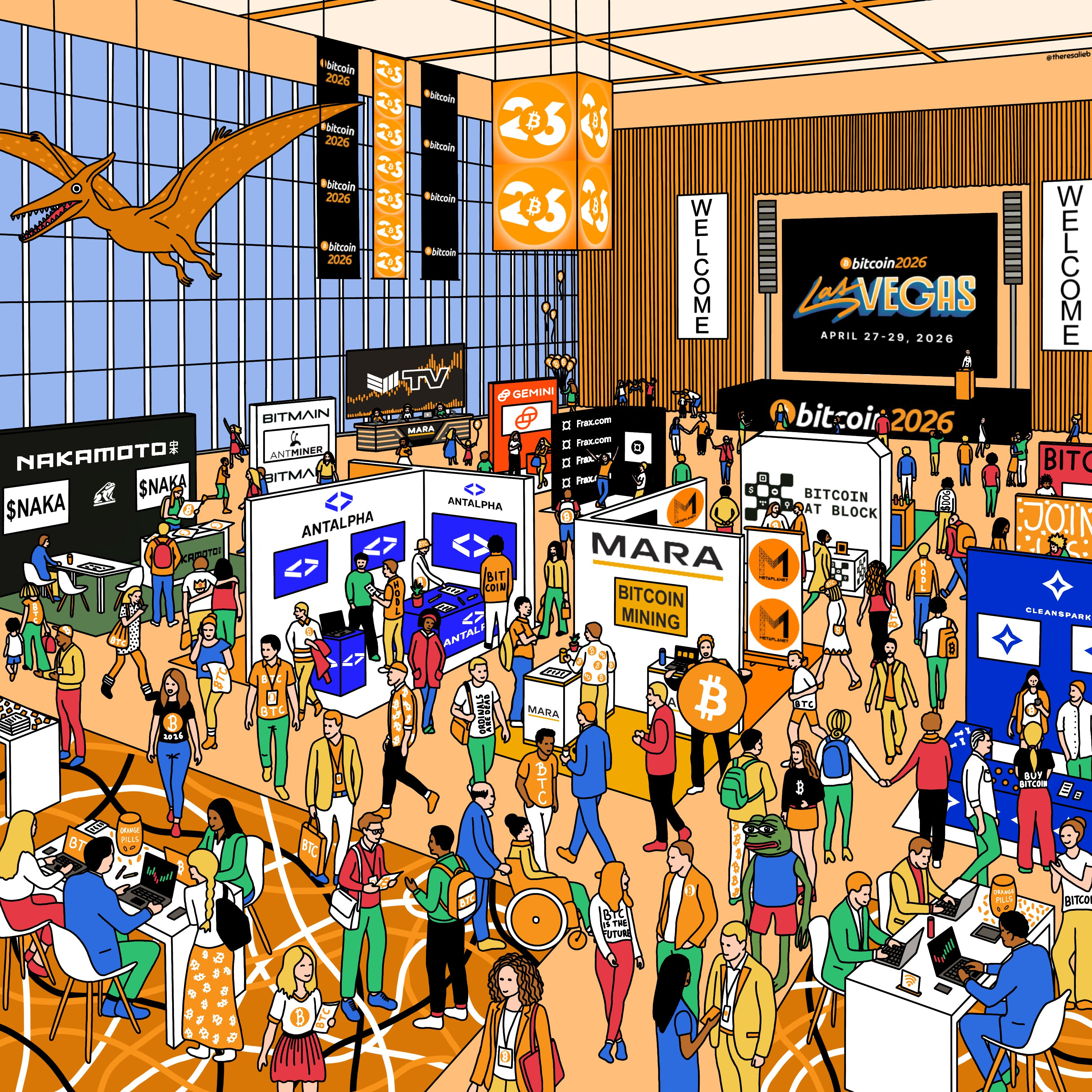 Search & Find Wimmelbild Illustration for BTC Conference 2026 bitcoin branding btc btc conference conference crypto illustration logos marketing search and find seek and find social media content waldo wally where is waldo where is wally wheres waldo wheres wally wimmelbild wimmelbook