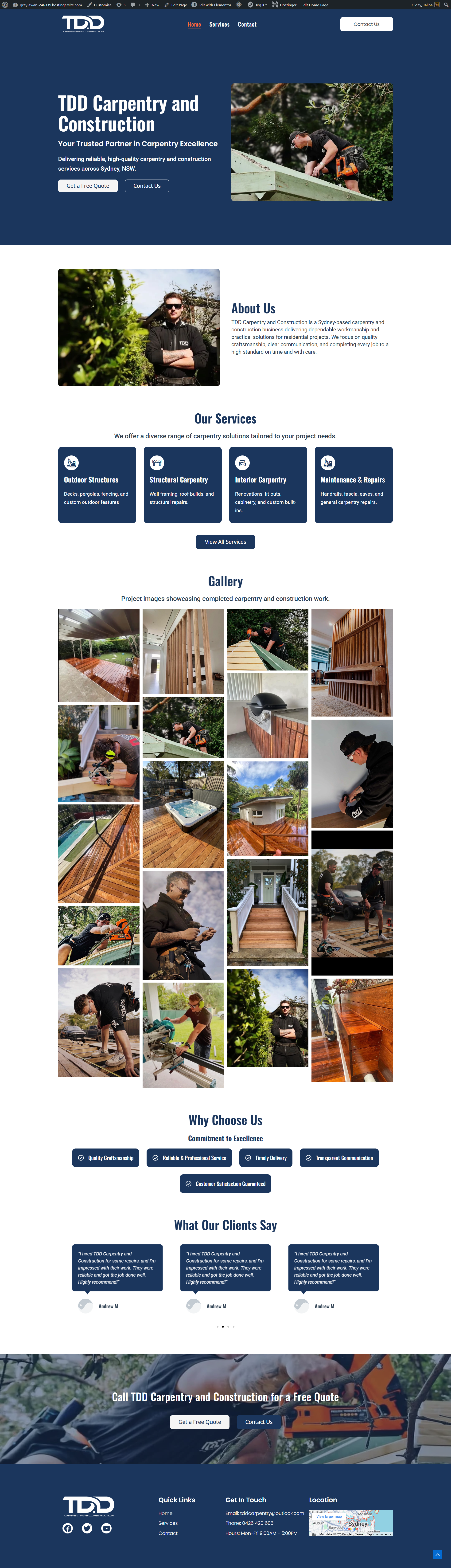 WordPress Tradie Website — TDD Carpentry Sydney | CodeSyte design elementor design portfolio project responsive web design service website small business website ui ui ux design wordpress