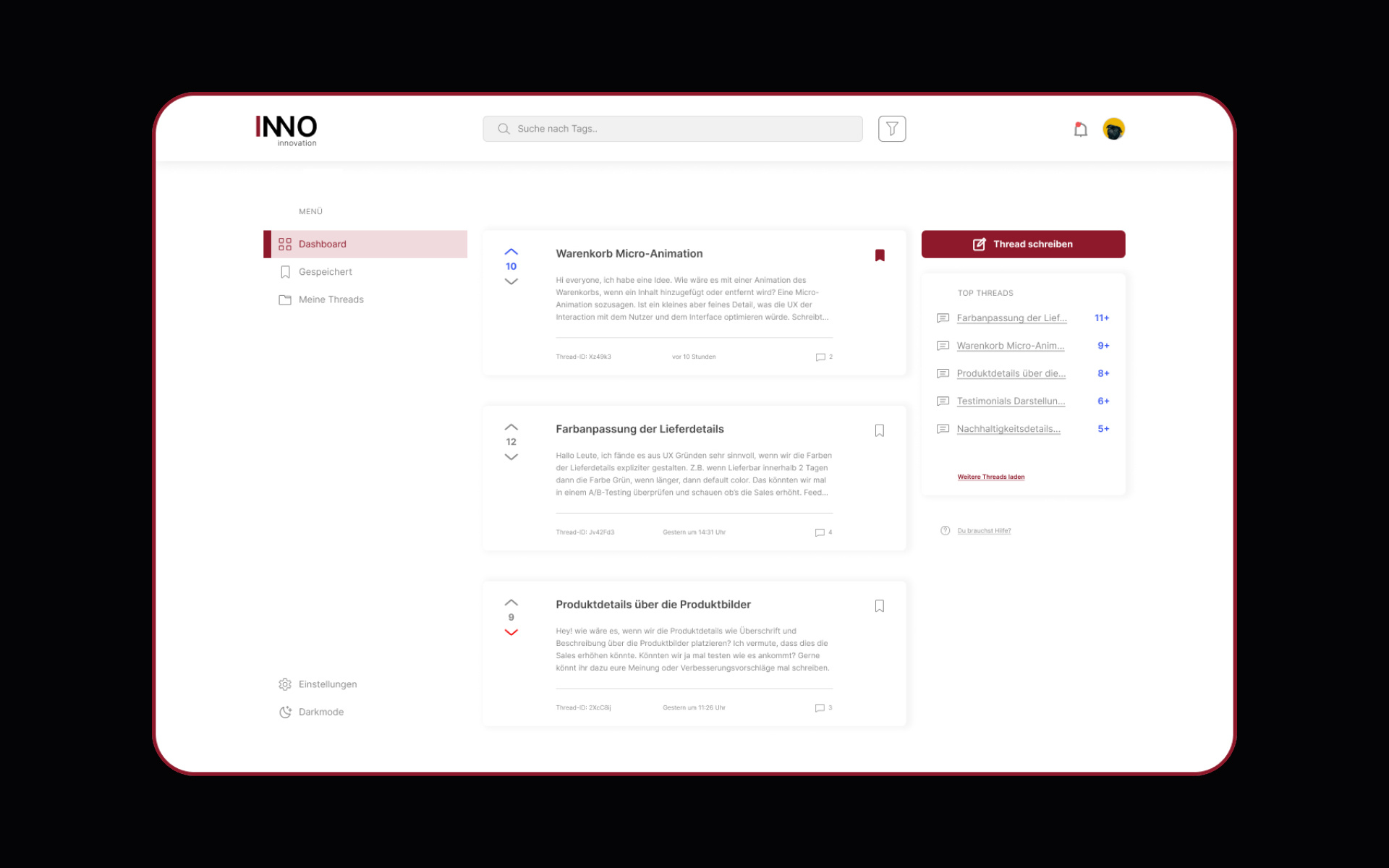 Example of INNO innovation prototype – SaaS & UI Design