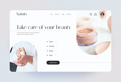 Hero screen for self-care brand beauty design design challenge hero hero screen landing page light natural self care ui ux web web design website