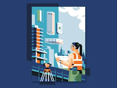 CDC campaign - Engineer & architect architecture blocks blueprint building calculator character design engineer flat geometric house illustration scope