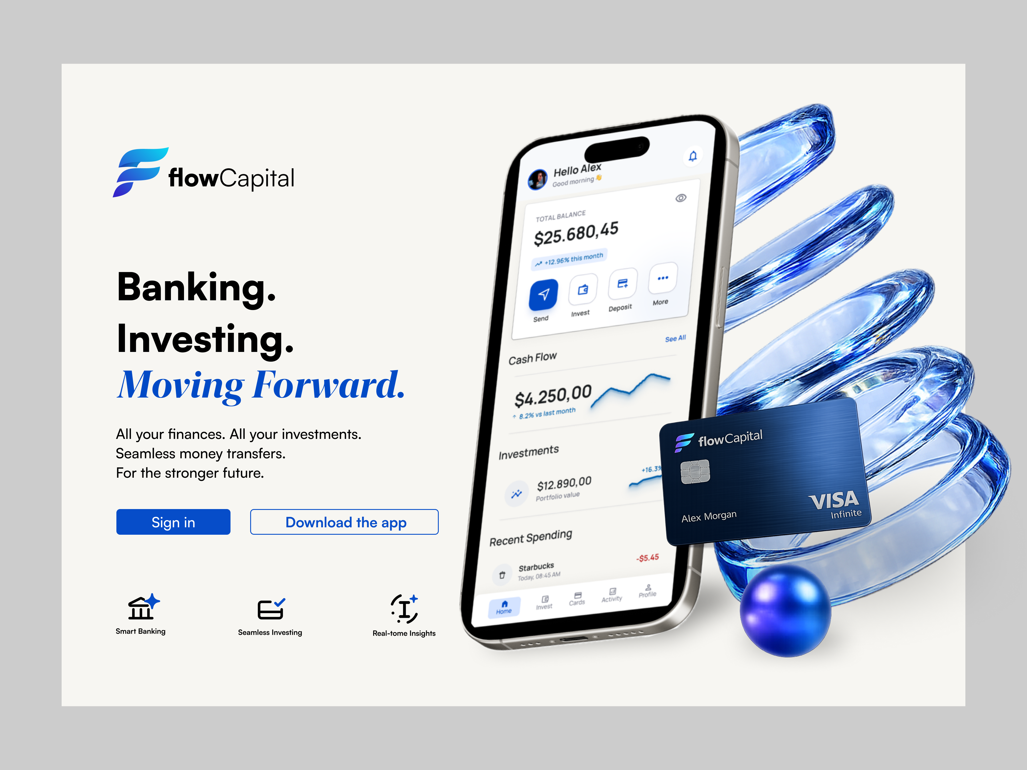 FlowCapital — Fintech Mobile Banking & Investment App UI Design ai app design banking app dashboard design system fintech fintech branding fintech ui investing investment app ios app mobile app mobile banking mobile ui product design saas ui design user interface ux design web