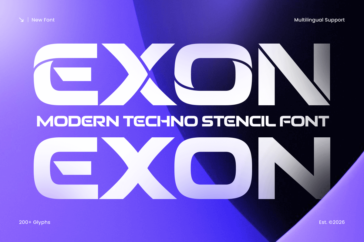 Exon - Modern Techno Stencil Font bold branding contemporary cyber design digital display font futuristic graphic design headline industrial logo modern stencil tech techno typography