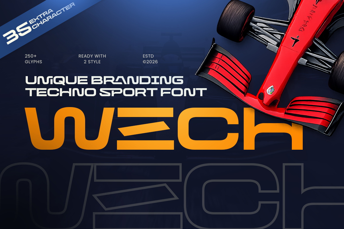 Wech - Unique Branding Techno Sport Font branding design display dynamic energy font futuristic game gaming graphic design logo modern racing speed sport techno typography unique