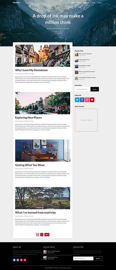 Wordly WordPress Theme - Free theme for writers & bloggers blog blogging design download free responsive template theme ui website wordpress