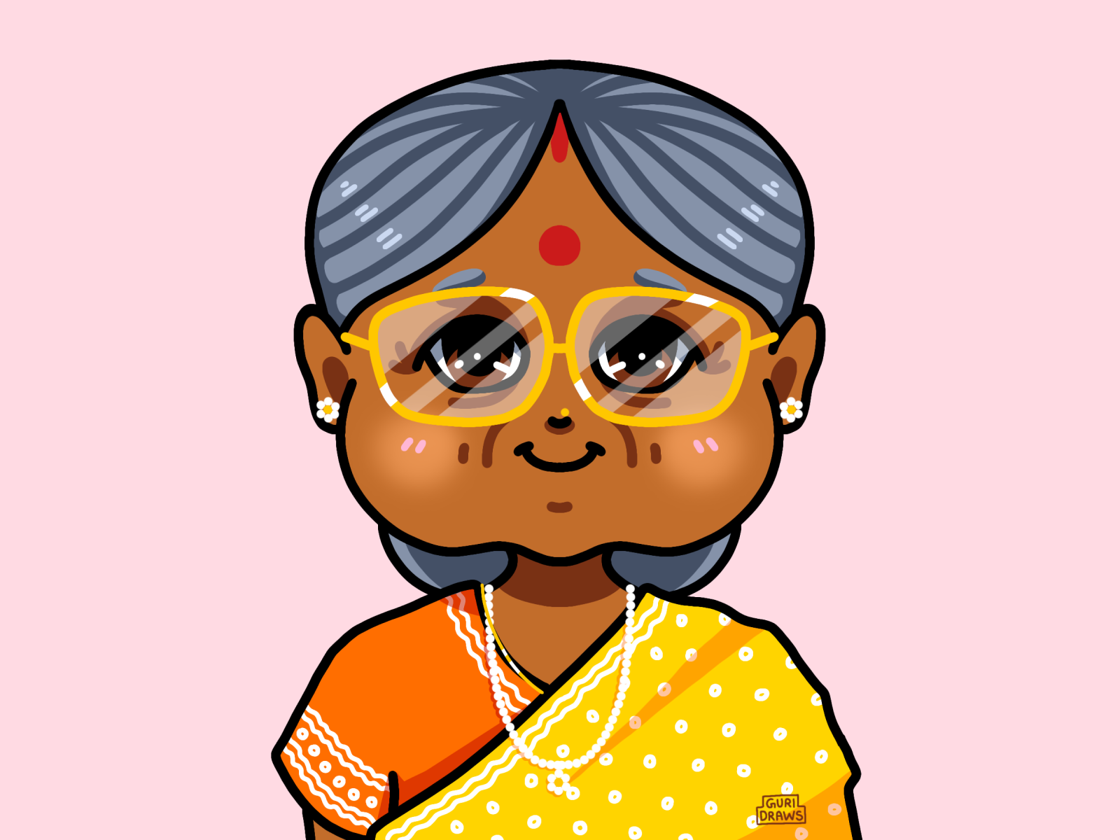 "Thakuma❤️" character design clothing concept art design digital art family grandma illustration indian old pattern woman