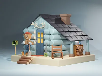 Woodsman - Blender 3D - Cute bear character 3d 3d character design 3d modeling 3d visualisation animals illustration art artwork blender model character design children illustration design illustration