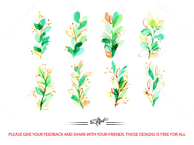Free Watercolor Leaf & Flowers clipart sets happy couple