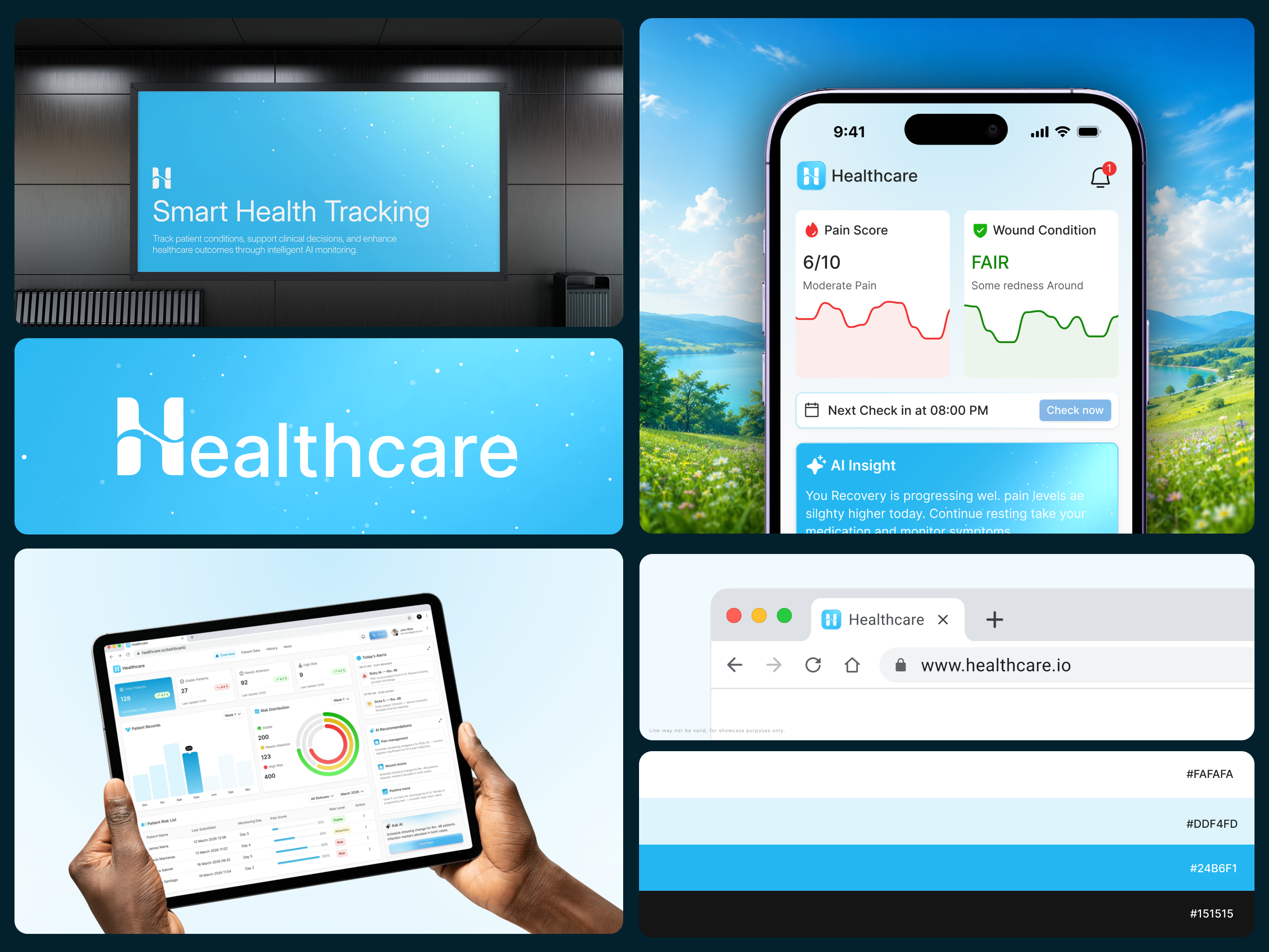 Heathcare Ai - Brand Identity & Visual Language case study dashboard design design system figma health app health dashboard health tracking healthcare healthcare ui healthtech medical app medtech mobile app mobile ui patient monitoring product design ui design ux design web dashboard web design