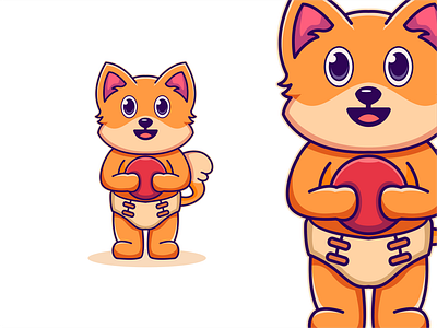 Cute Cat With Ball Illustration Cartoon branding cartoon character cute design graphic design illustration logo vector