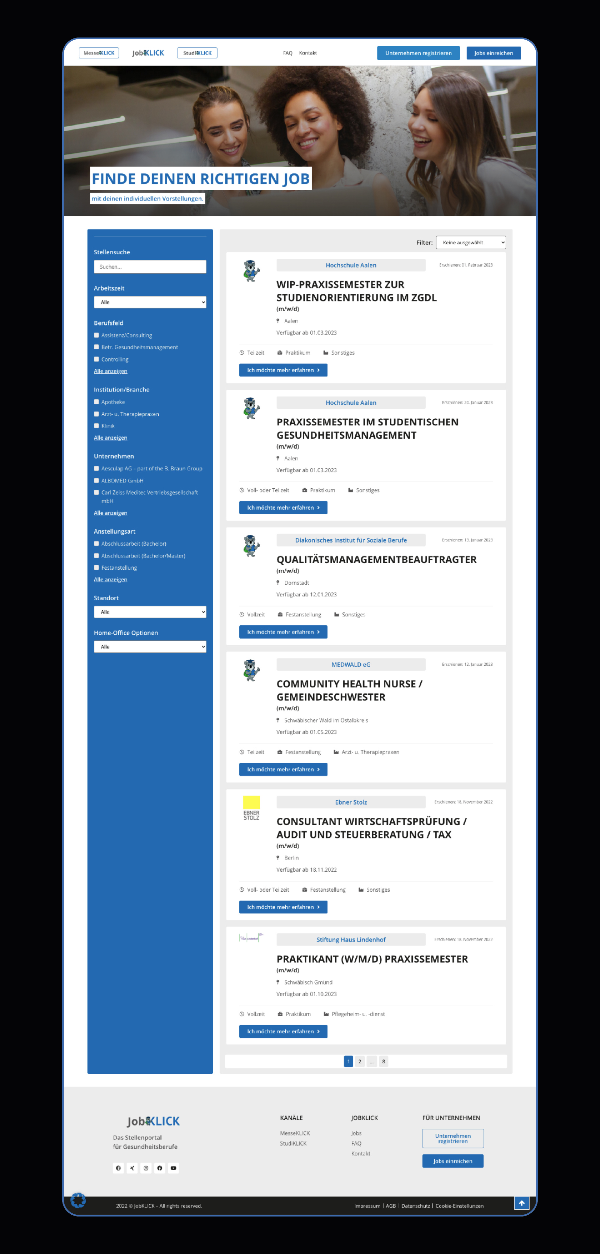 Example of JobKLICK – healthcare job listings Webdesign & UI Design
