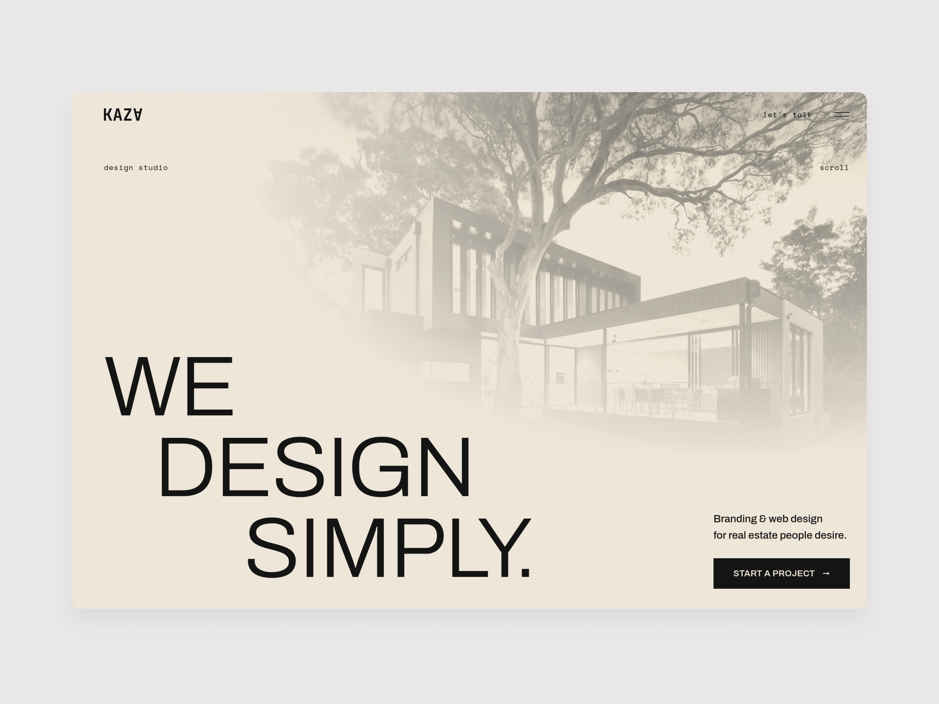 KAZA - Minimalist Hero Design agency branding design hero landing page minimalist modern real estate simple ui web design