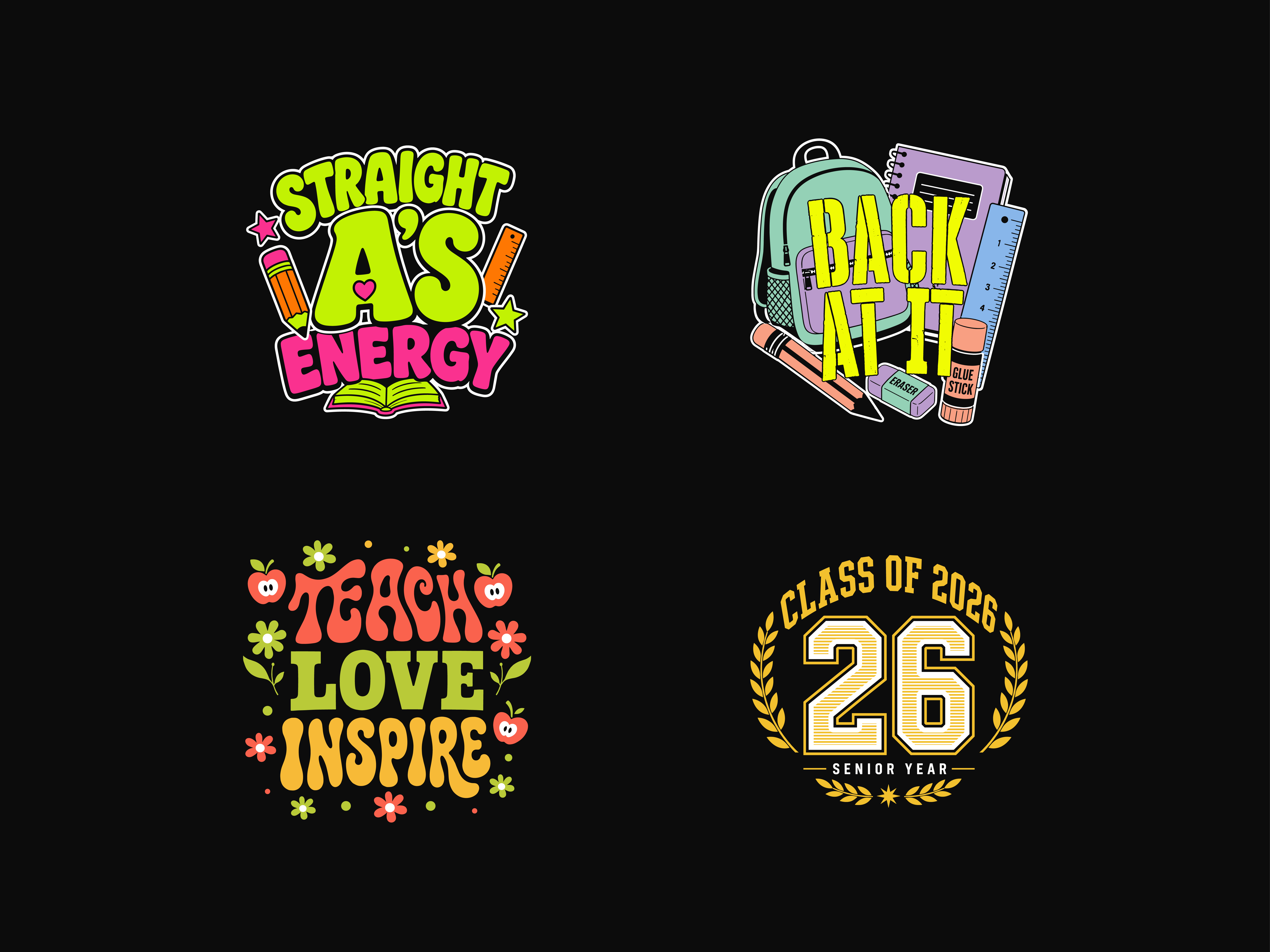 Back To School T-shirt Design for Apparel apparel back to school bundle custom clothing graphic design illustration kids apparel logo collection merchandise print on demand pure vector retro mascot school seasonal graphic sticker pack streetwear t shirt design teacher shirt typography vector pack
