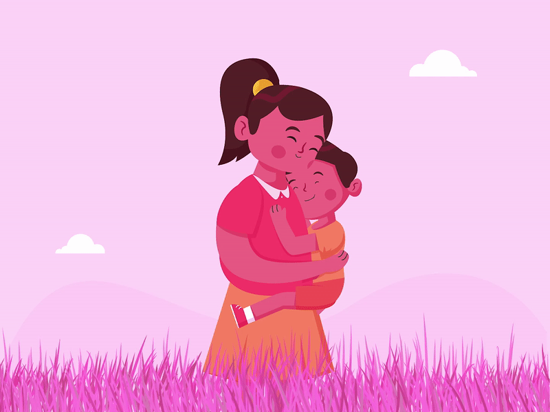 Mother's love is the purest form of love animated gif animation animation 2d care characters child expression family flowers gif grass heart leaves love mom mother motion graphics parents