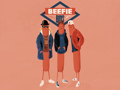 Beefie Boys album cover band bifi character design hiphop hotdog ill illustration oldschool rapper sausage wiener wurst