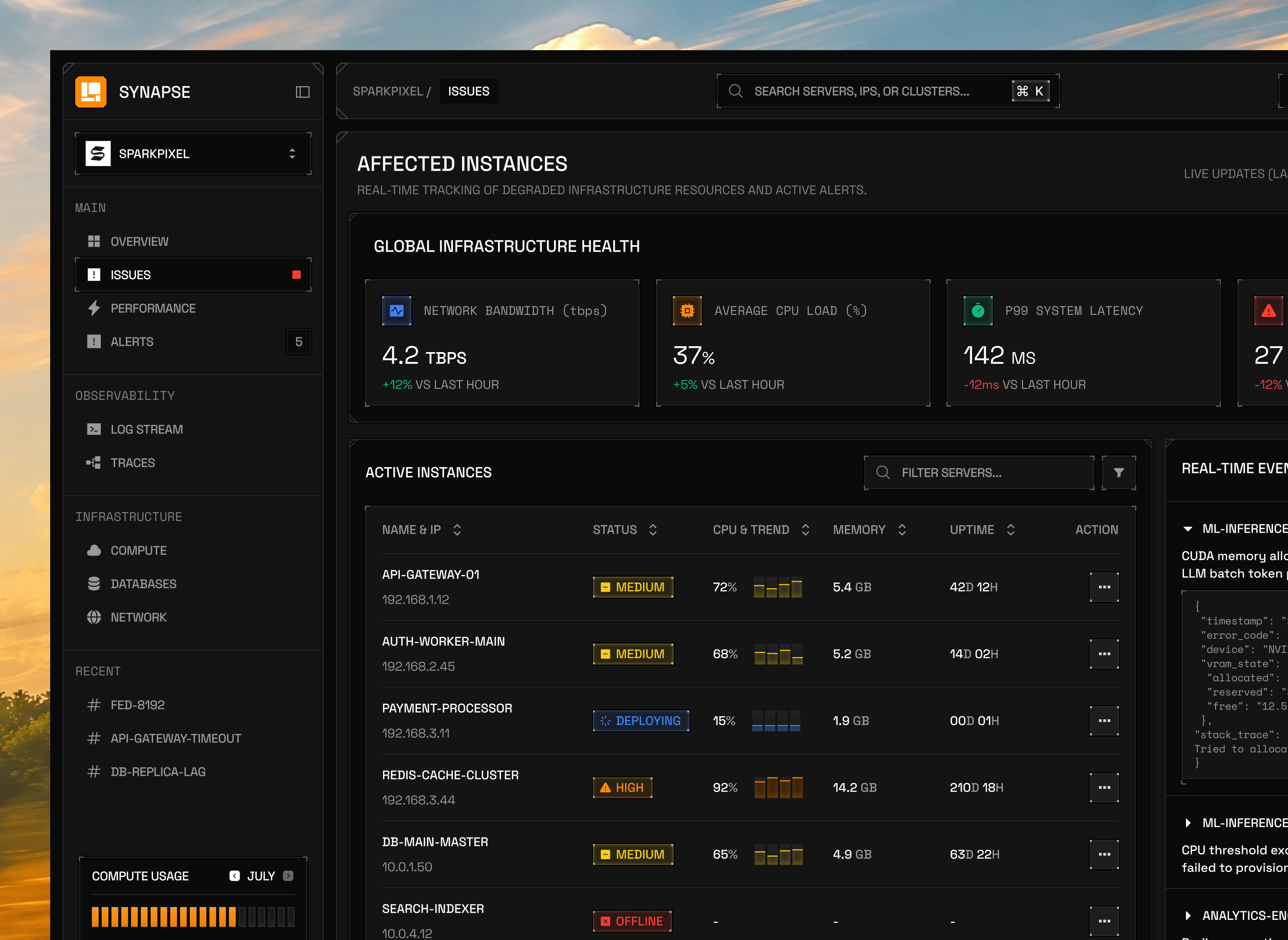 Synapse - DevOps Incident Command Center achmadhakim analytics b2b darkmode dashboard devops enterprise infrastructure logviewer monitoring productdesign saas sparkpixel tech webapp