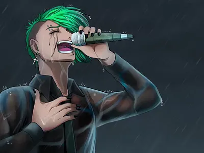 Animated Stormy Singing Illustration animation illustration lightning rain