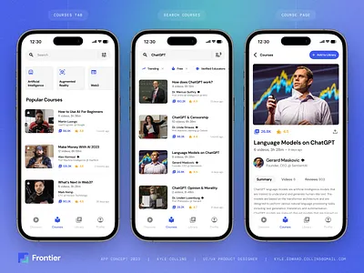 Frontier.edu | App Concept, Brand Case Study (2/2) app concept app design app ui app ui design ar augmented reality branding chatgpt education innovation mobile ui mobile ux social media technology typography virtual reality vr web3