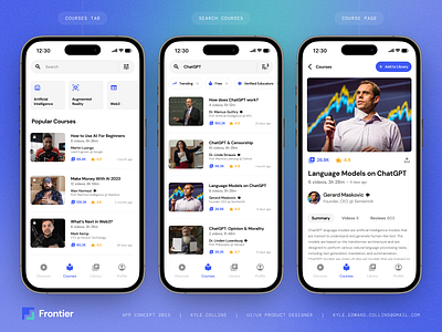 Frontier.edu | App Concept, Brand Case Study (2/2) app concept app design app ui app ui design ar augmented reality branding chatgpt education innovation mobile ui mobile ux social media technology typography virtual reality vr web3