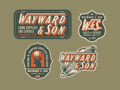 Wayward & Sons logo designs. badge badges branding design farming graphic design illustration logo marks outdoors retro vector