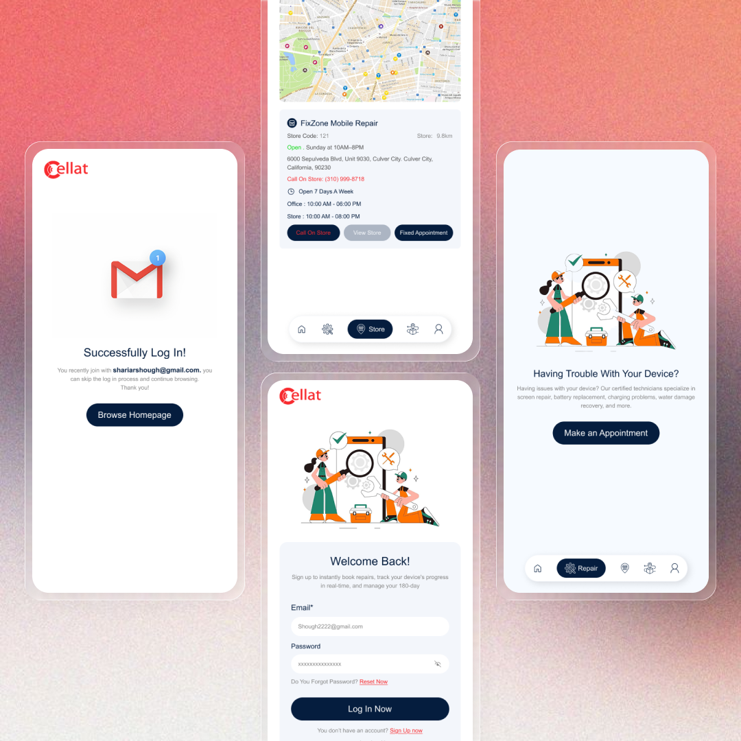 Mobile Repair App UI app design apps fixcellat interactiondesign mobile app repair phone repair shop repairapp ui ui ux design ui design