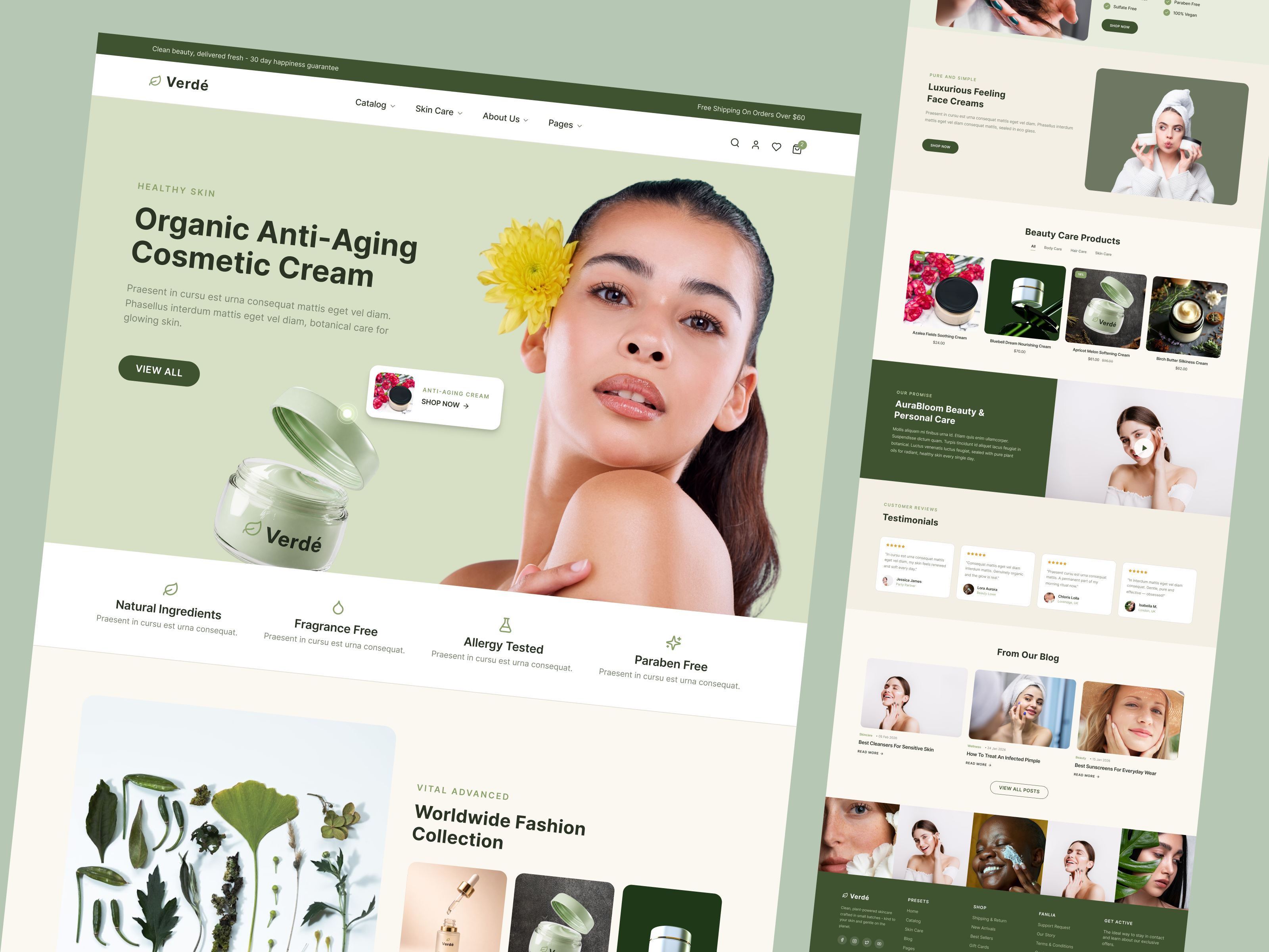 Verdé - Organic Skincare & Beauty Shopify E-Commerce Store UI beauty brand website beauty ecommerce design beauty ecommerce ui beauty store website design cosmetics landing page cosmetics website ui ecommerce product page green ui design minimal ecommerce ui natural beauty website organic beauty ui organic skincare ui shopify store design shopify ui design skincare ecommerce ui ux skincare website design ui ui design agency ui ux design 2026