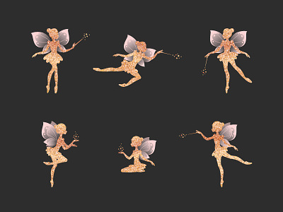 Fairy silhouettes 2d ballerina ballet butterfly cartoon character cute design elf fly game girl illustration magic pixie princess silhouette sparkling spell vector
