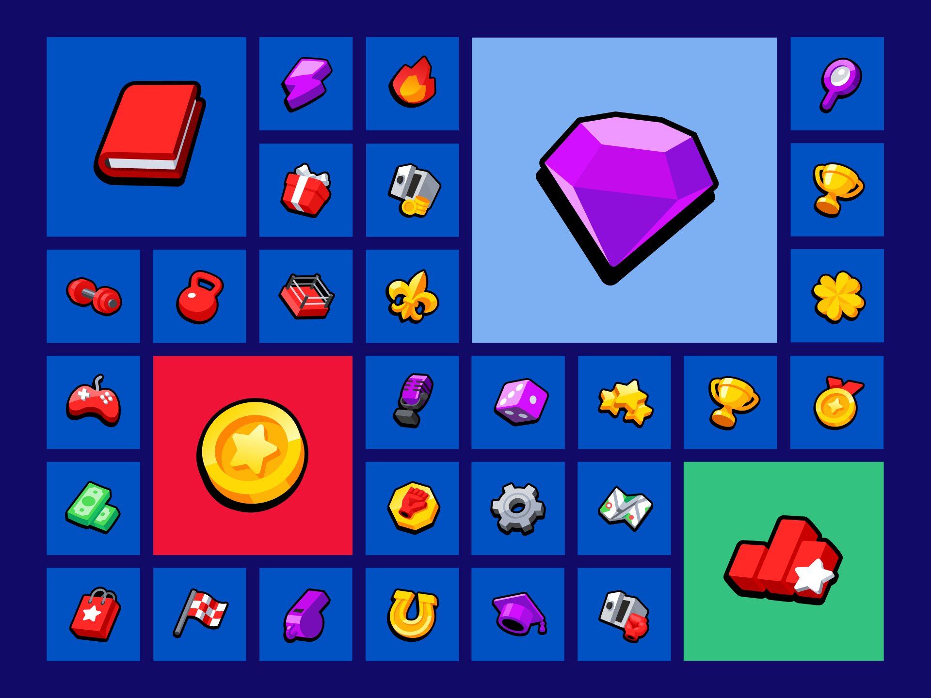 Pektolo — Casual Game Icons & Characters achievement icons arcade icons cartoon icons casino casual game collectible items colorful icons digital illustration game assets game icons game rewards game ui gaming icon set in game items mobile game mobile ui reward icons ui icons vector icons