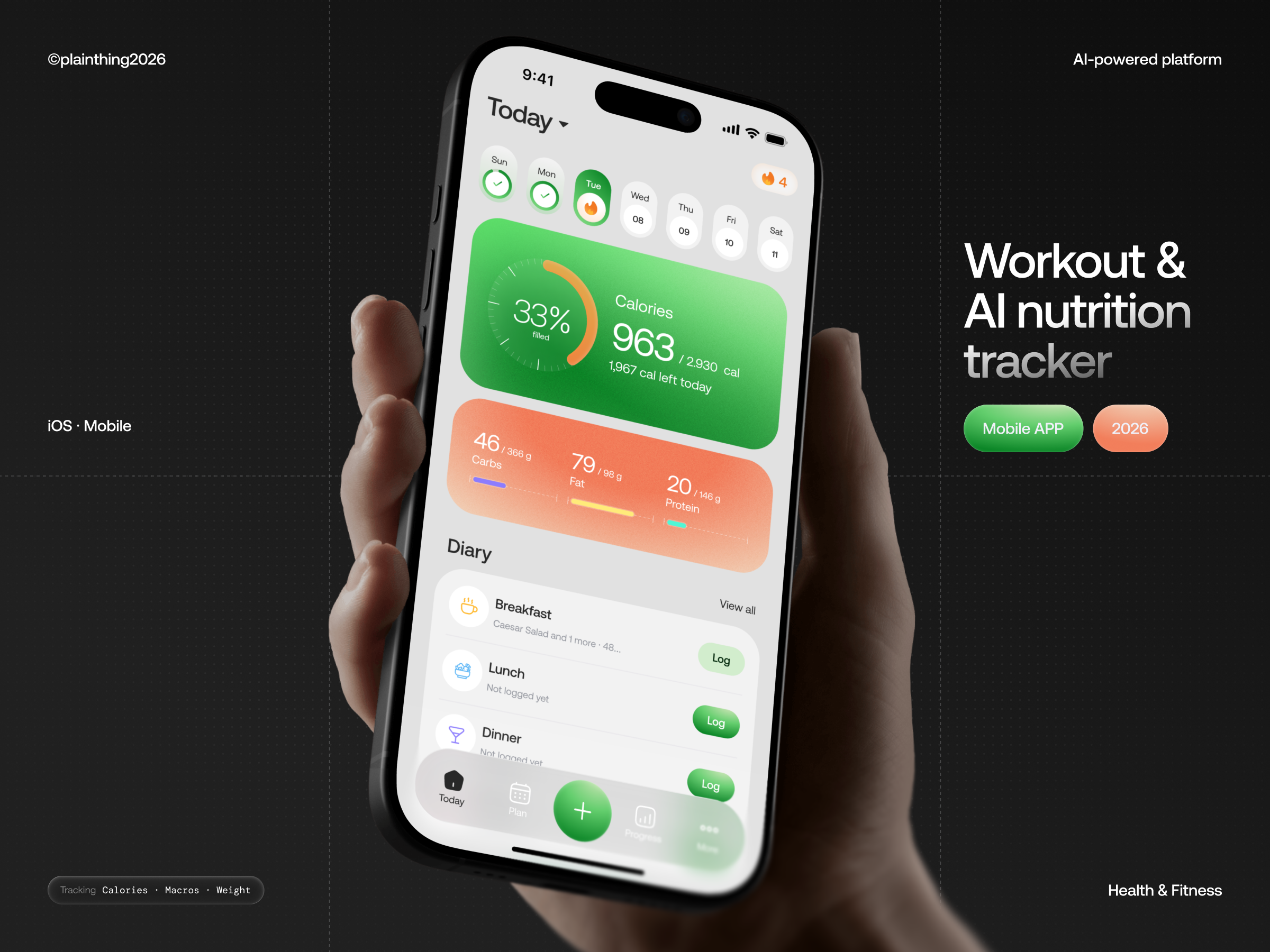 Nutra+ - Workout & AI nutrition tracker ai ai companion ai powered analytics app branding design diet app fitness healthcare healthtech ios mobile app nutrition product software tracking app ui uiux workout