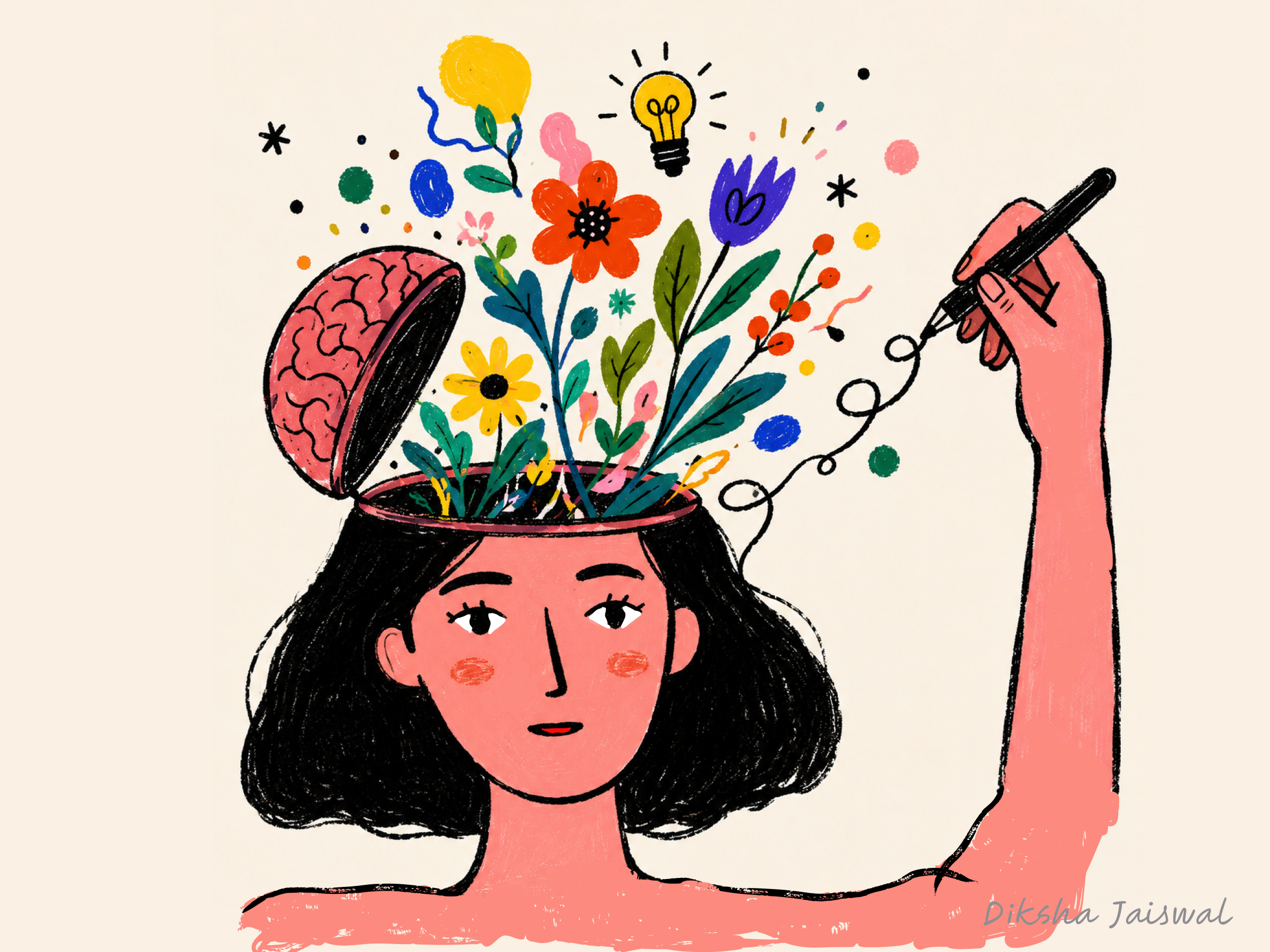 Work in progress (2.0) 🌱 💡 🧠 creativity exploration figma garden illustration inner mind painting thinking thoughts woman