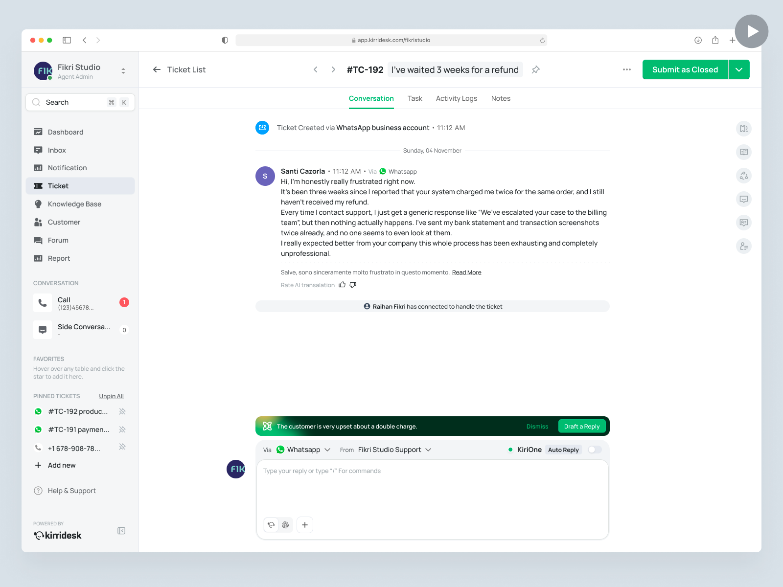 Kirridesk - AI Assisted Agent Customer Service ai ai agent ai assistant animation crm customer service customer service app dashboard design animation help desk help desk software product design saas saas design ui ux web design