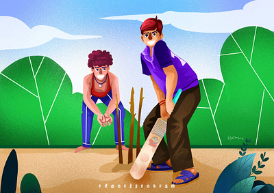 Village boy cricket character design character illustration cricket trending illustration village boys