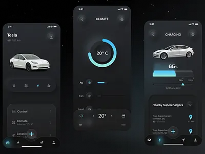 Tesla App UI Concept app concept control dark design neumorphism tesla ui ux