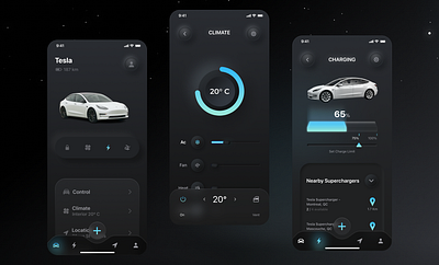 Tesla App UI Concept app concept control dark design neumorphism tesla ui ux