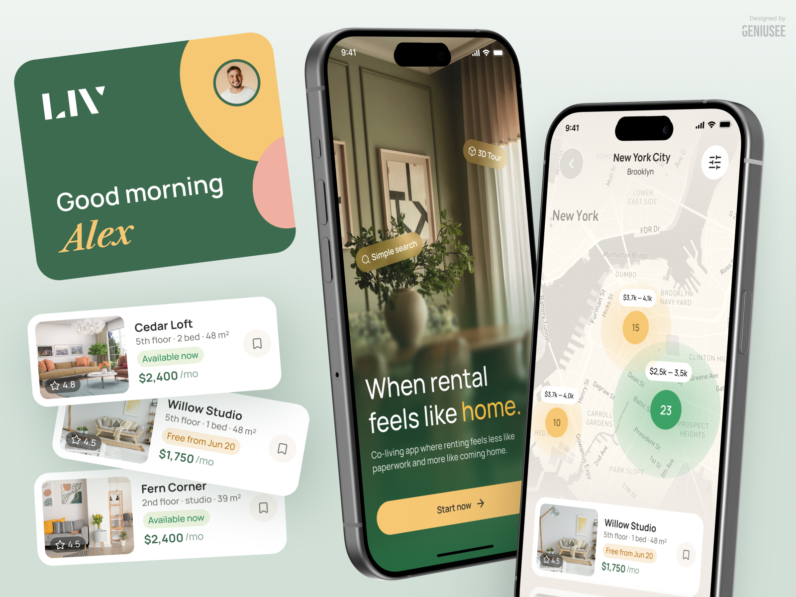 LIV — Apartment Cards & Booking Flow mobile app real estate redesign ui ux