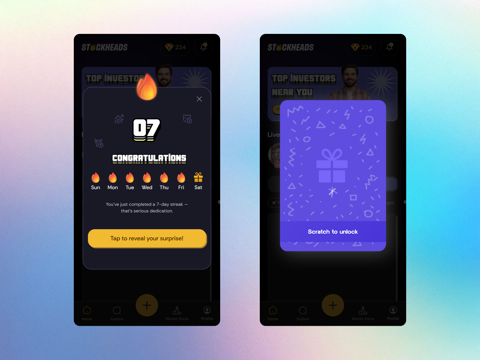 Stockheads Gamification UI app app design community app dashboard design figma finance app fintech gamification interaction design investing mobile app mobile ui navigation product design saas stock market trading app ui ux
