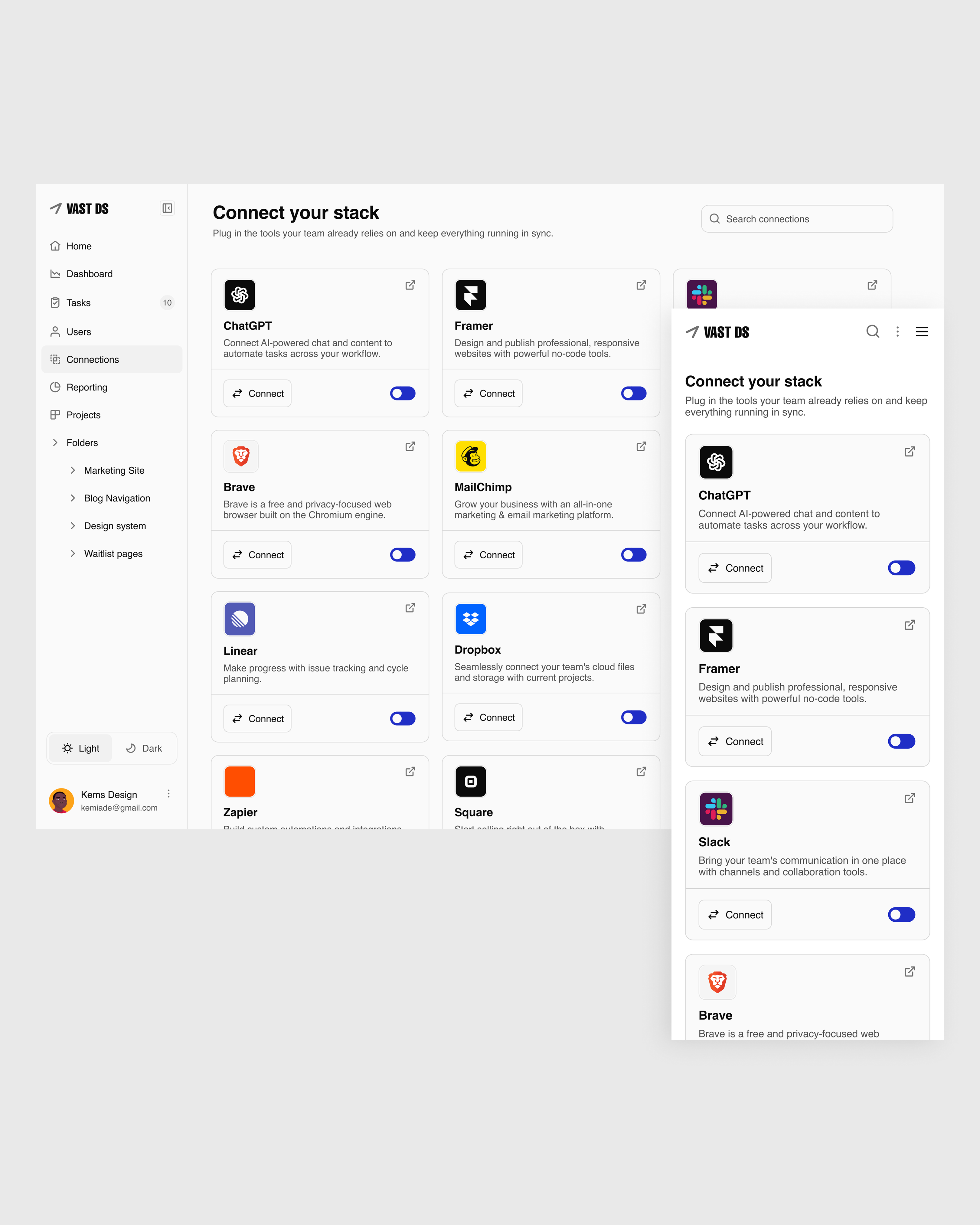 Integrations / Connections connections design desktop figma integrations mobile view mobileapp ui uidesign ux web