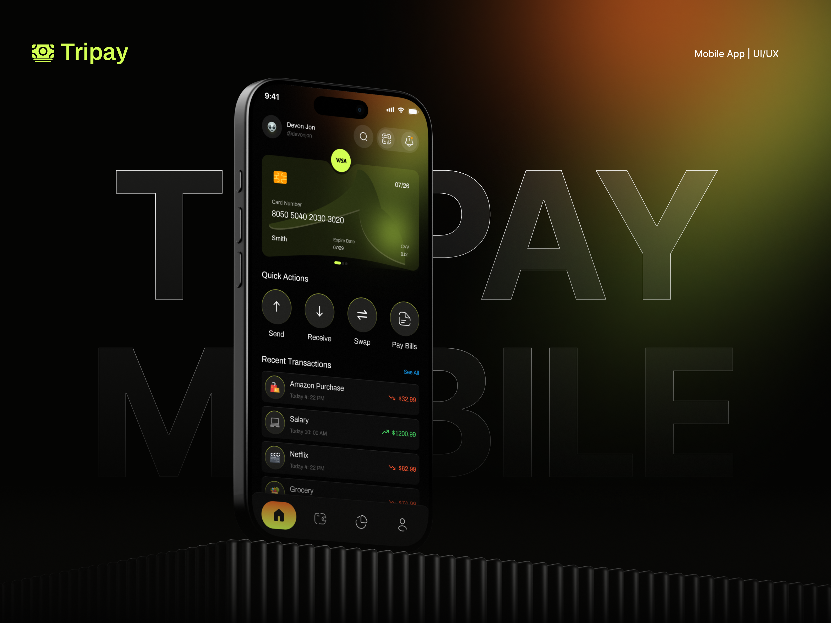 Tripay — Modern Digital Wallet & Finance Mobile App analyticsui appdesign appui cryptoapp dailyui darkui dashboardui datavisualization figmadesign financeapp fintech mobileapp mobileui productdesign uidesign uiux userinterface uxdesign visualdesign walletapp