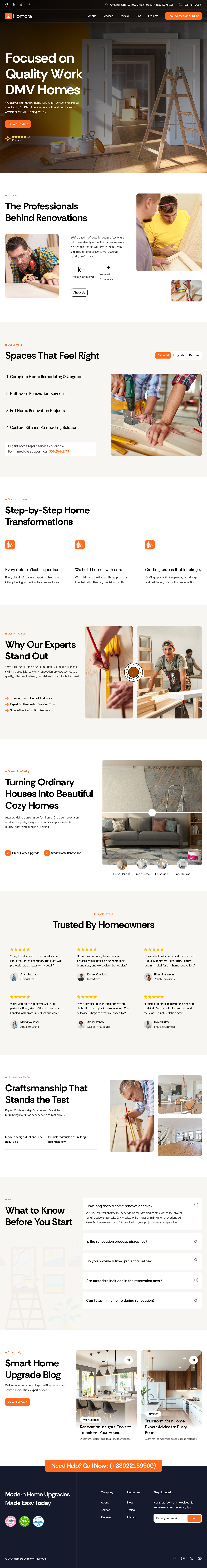 Home Renovation & Remodeling Website Design construction website framer landing page design product design website design