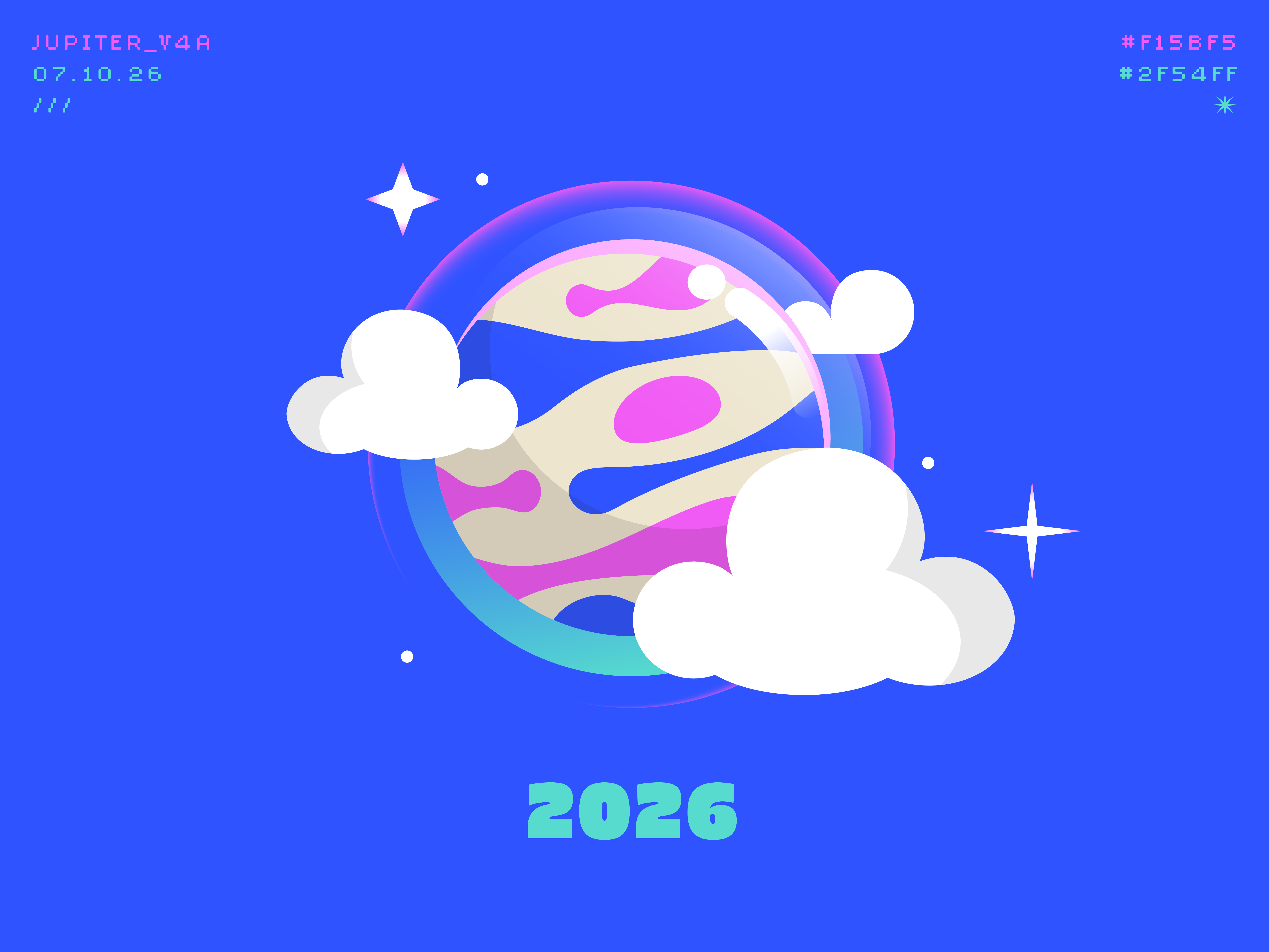 Jupiter Anew blue bubble clouds colorful design future galaxy glass gradient icon illustration jupiter orb pink space stars vector