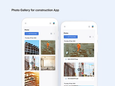 Photo Gallery for construction App construction gallery ui