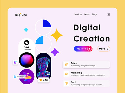 DigiCre Landing Page UI design. deshboard homepage interfacedesign landingpage productdesign site template ui uidesign uikits uiux userexperience userinterface ux uxdesign web webdesign webpage website wireframe