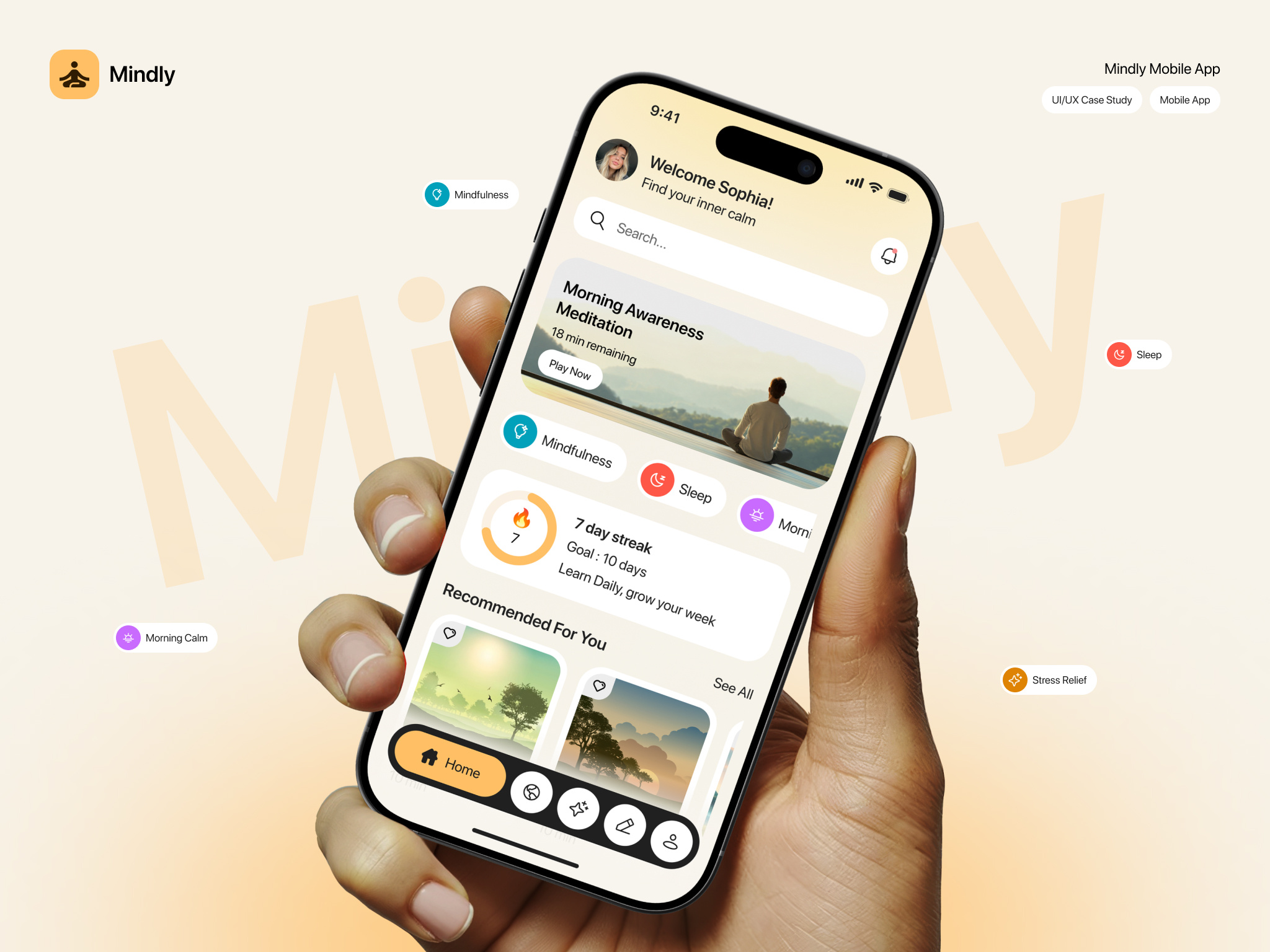 Mindlly AI Meditation App app app design design health health app design illustration meditation product design startup ui ux wellness yoga app